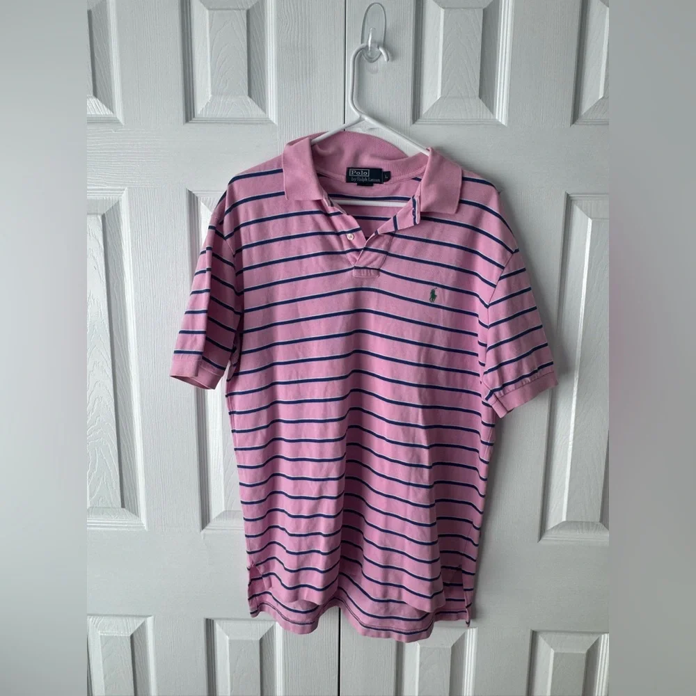 Polo Ralph Lauren Pink Blue & White Stripes Polo Shirt Size L